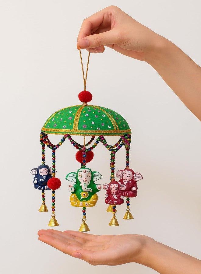 CDM Traditional Decorative Hanging Umbrella with Ganesh Idols - Multicolor Beaded Design with Bells for Home Décor - Handmade Indian Craft - Image 5